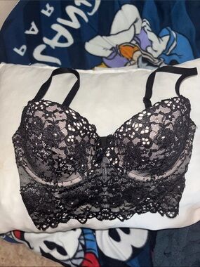 •VICTORIAS SECRET•Black Lace Longline Bra - Women Intimates